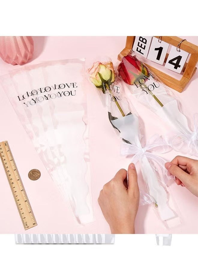 واي جيه 50 كيس تغليف للورد الواحد عبوة كبيرة أبيض من البلاستيك للزهور والورود والقرنفل أكياس لتغليف باقات الورود لعيد الأم، عيد الحب، الزفاف، والحفلات والمناسبات - Image 4